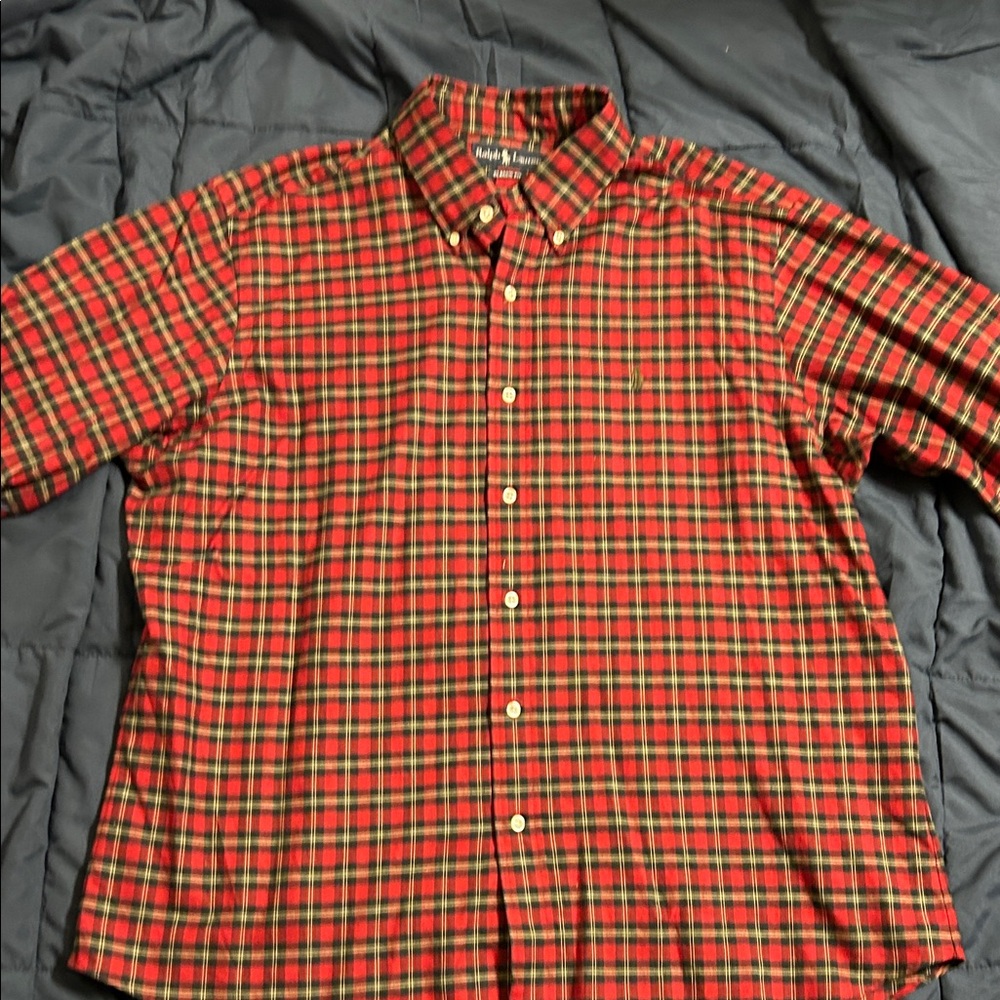 Ralph Lauren Men's Red and Green Checkered Shirt